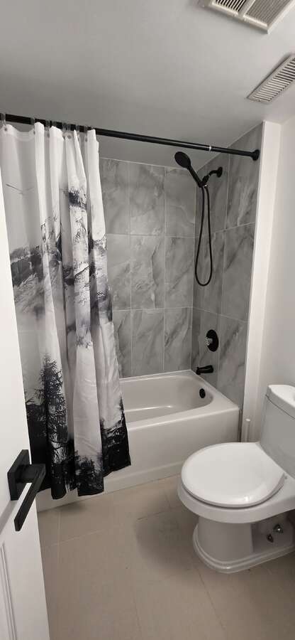 Bathroom 2: new vanity, fixtures, wall & floor tiles