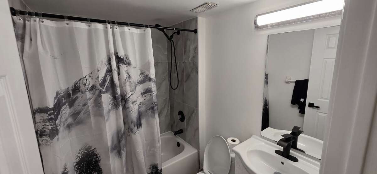 Bathroom 2: new vanity, fixtures, wall & floor tiles