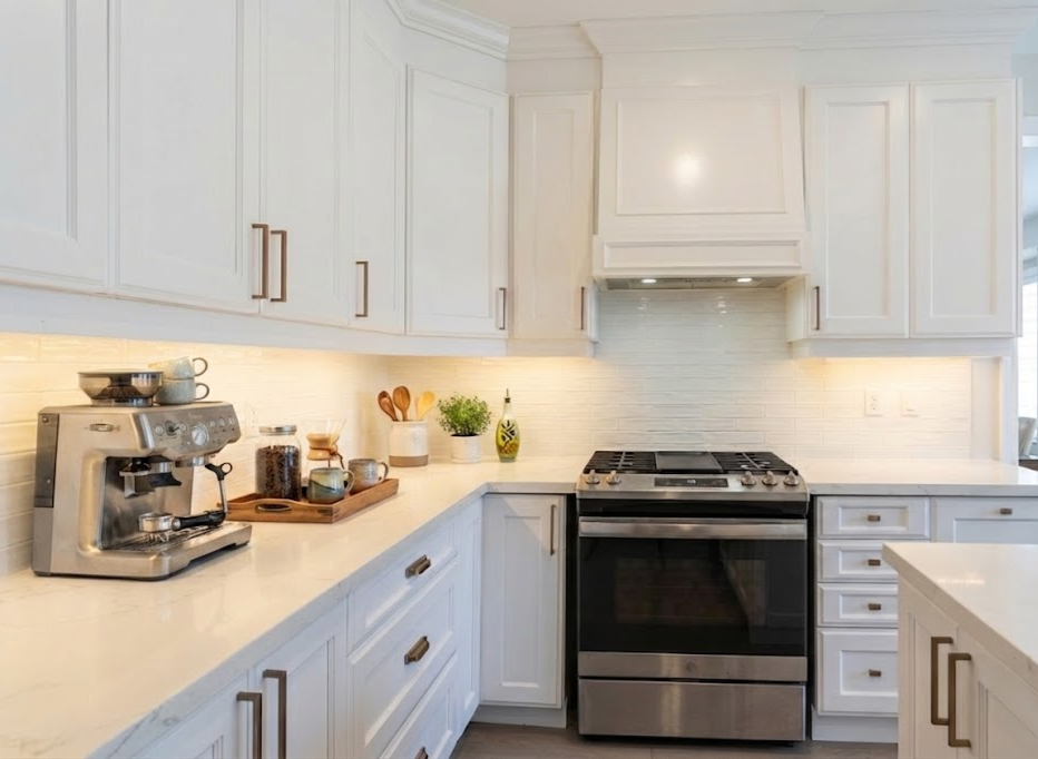 White marble chef style kitchen counter top