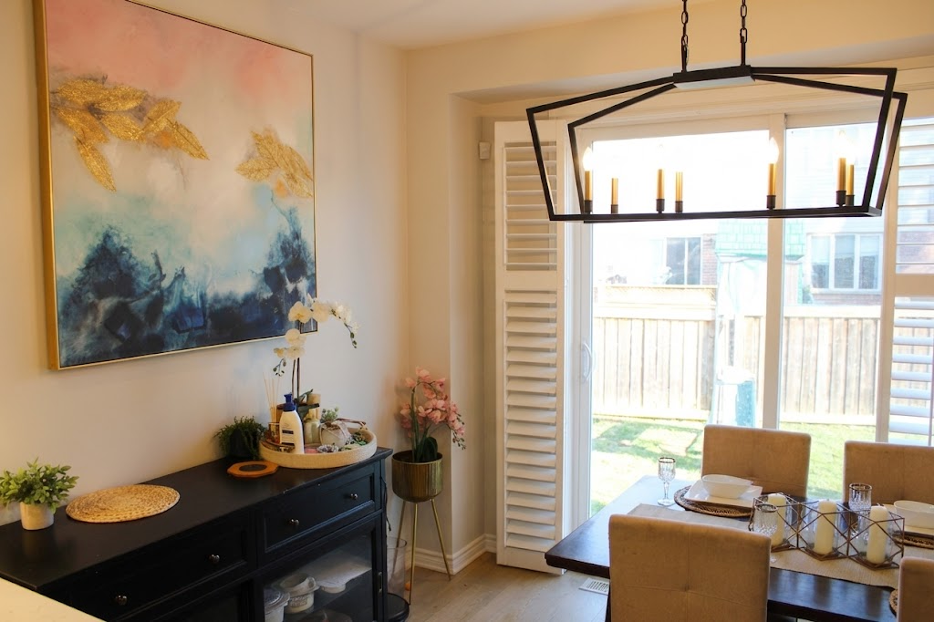 Dining space featuring large sliding windows, california shutter with recessed lighting