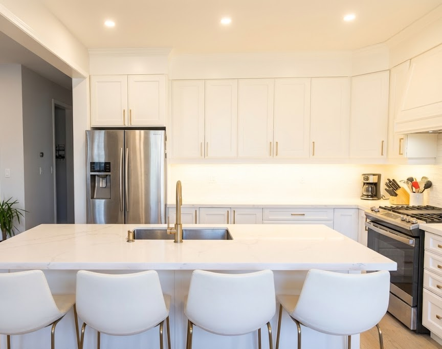 White marble chef style kitchen counter top