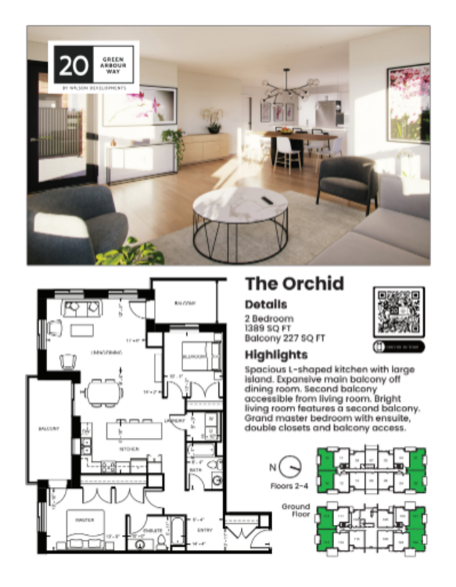 Orchid 1389 sq.ft., 2 bedrooms + 2 bathrooms, 2 balc. 20GreenArbourWay.com