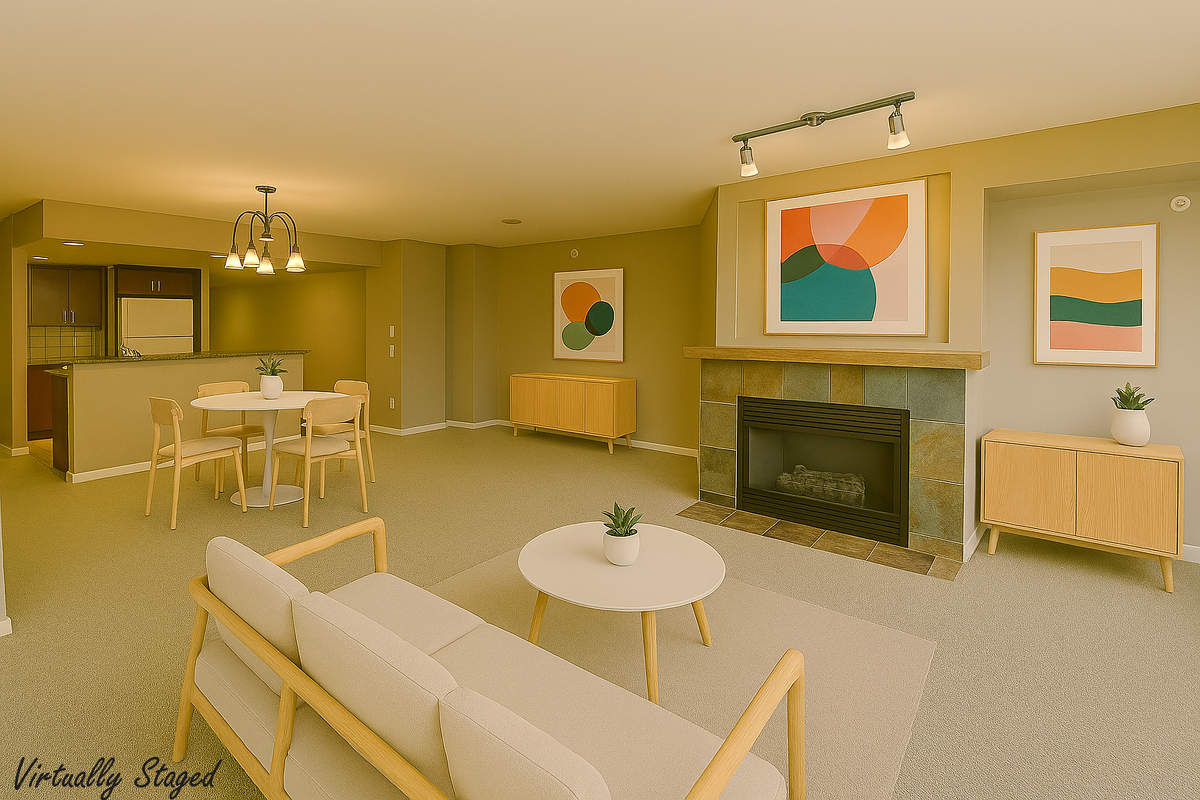 Fireplace and dining room