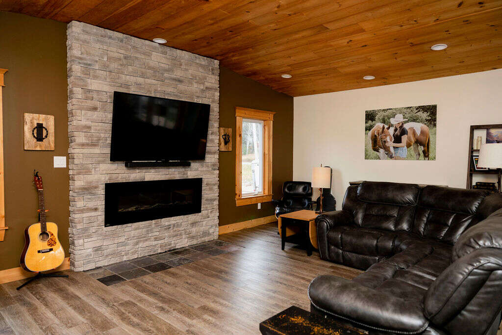 Stone feature wall in living area