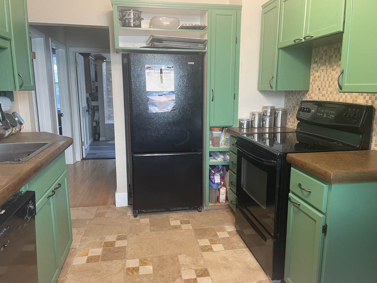 Concrete counter tops, Marble backsplash, Large sink, restaurant style kitchen faucet. lots of storage.
