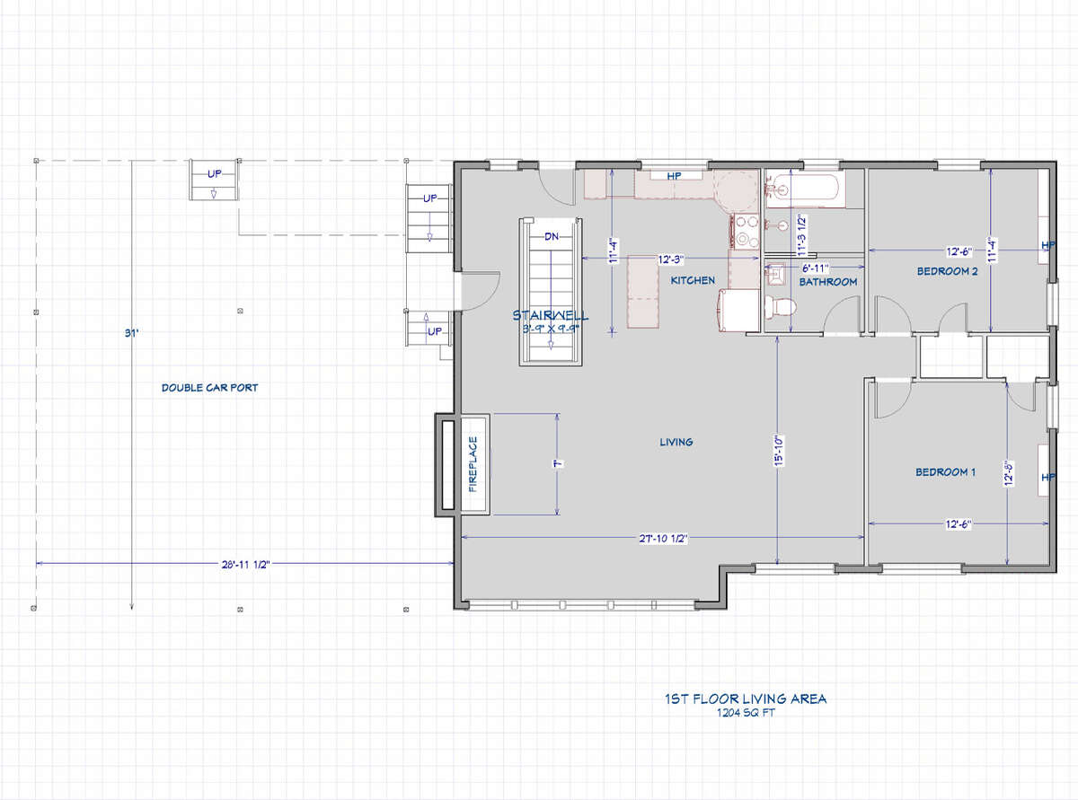 Main level floor plan + carport