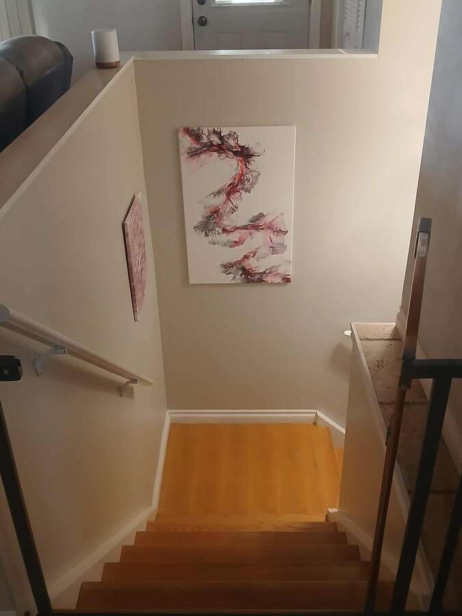 Wooden stairs to basement