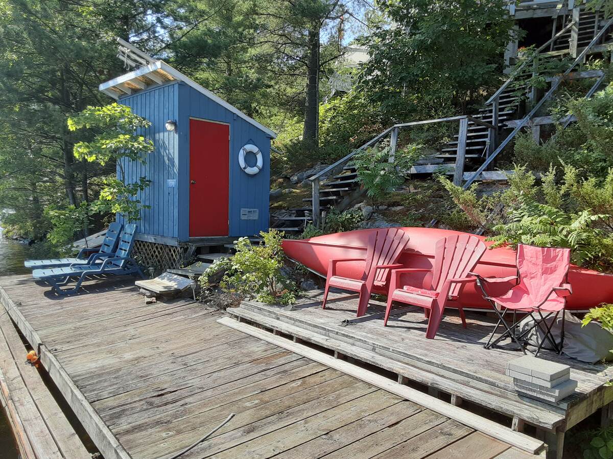 dock, dock-house, lift rails and canoe deck