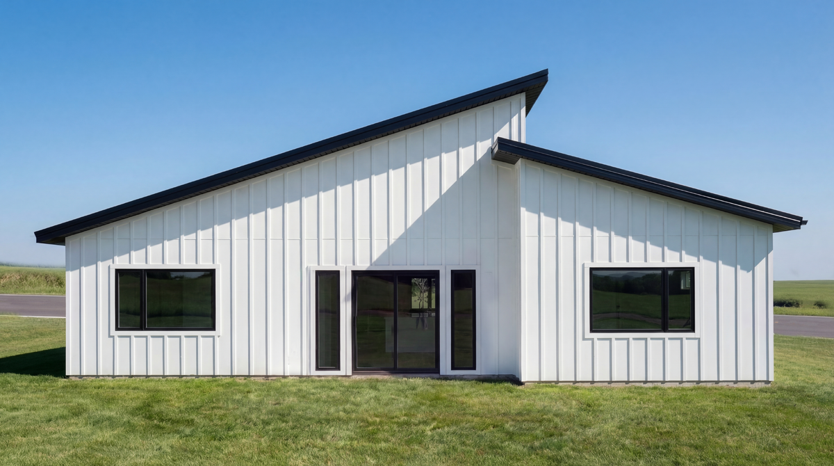 Rendering of the back of house, which faces west, letting you enjoy sunsets from the living area