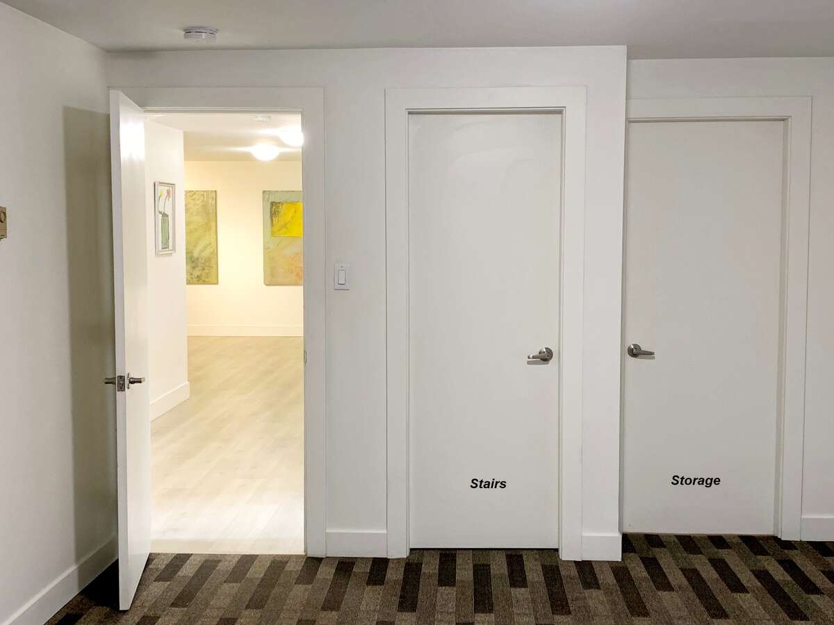 Lower level primary bedroom (with doors leading to stairs and storage)