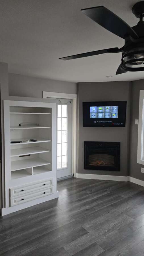 Fireplace, Media and TV with Patio Enrance