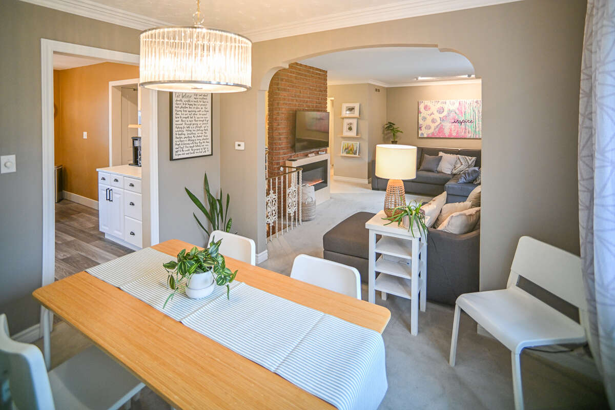 Exposed brick chimney.