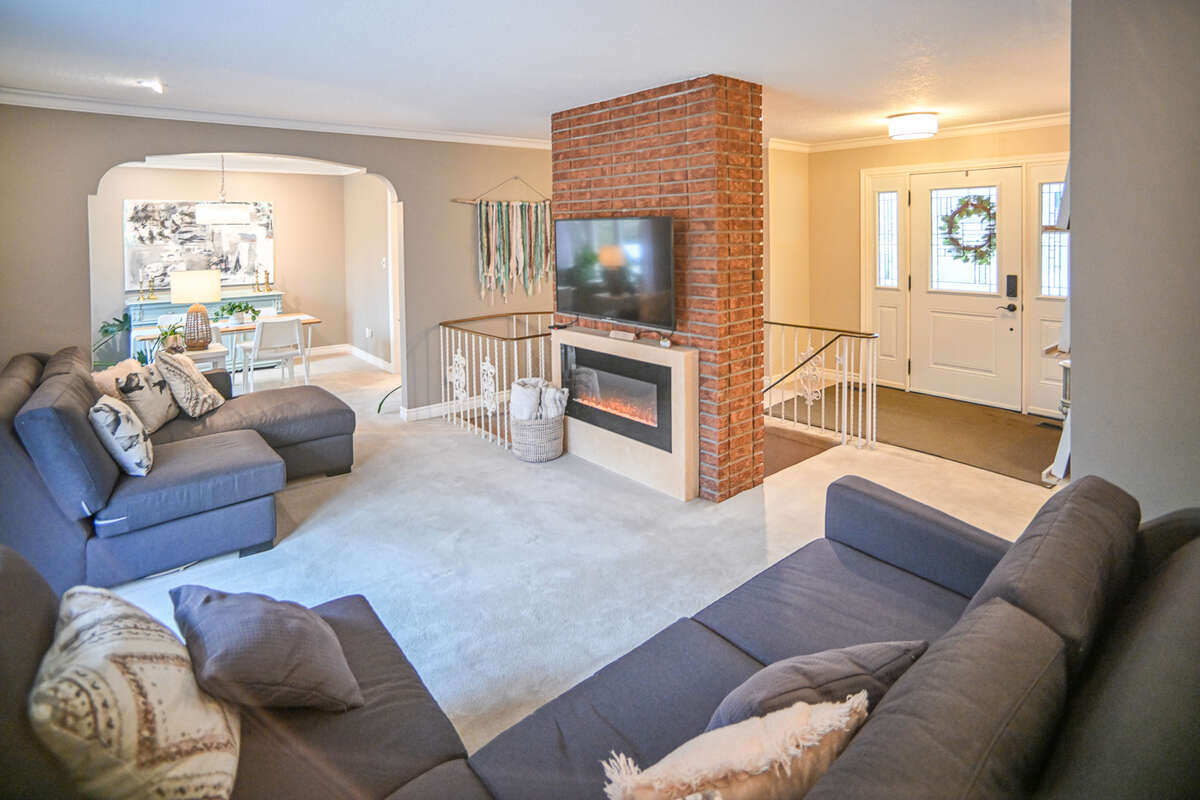 Exposed brick chimney.