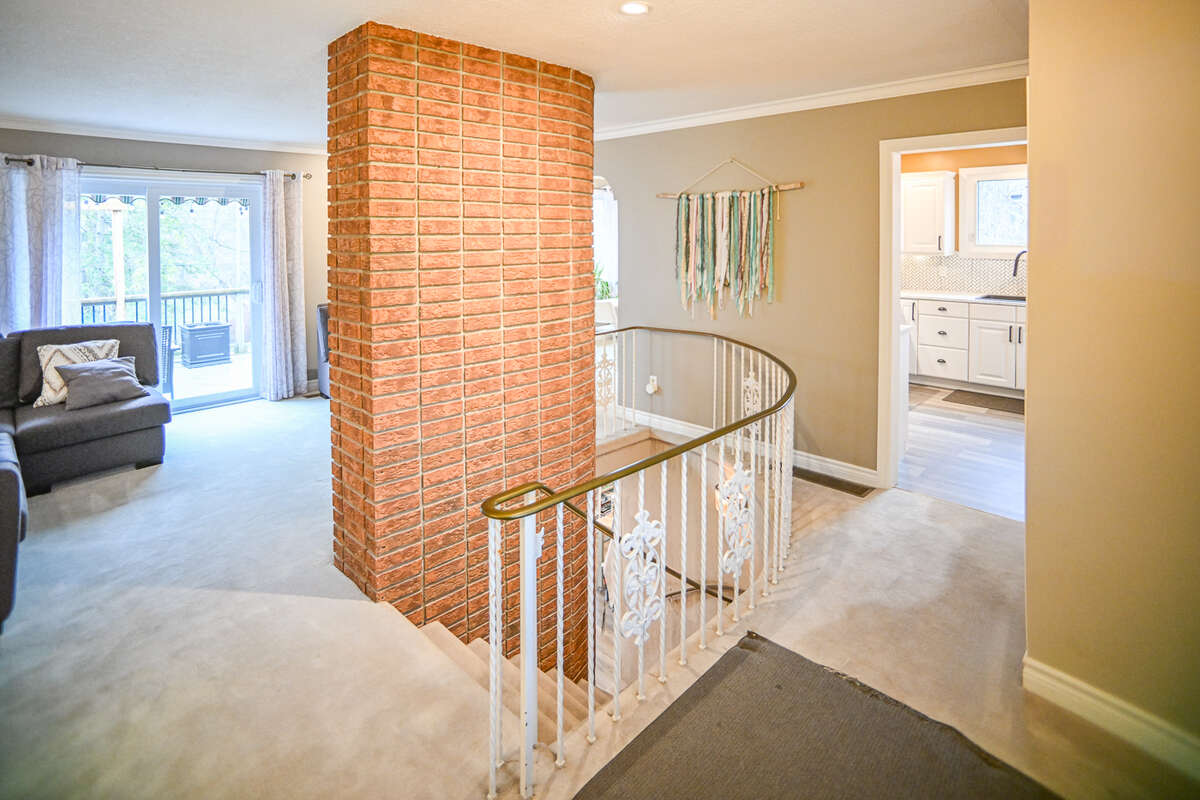 Exposed brick chimney.