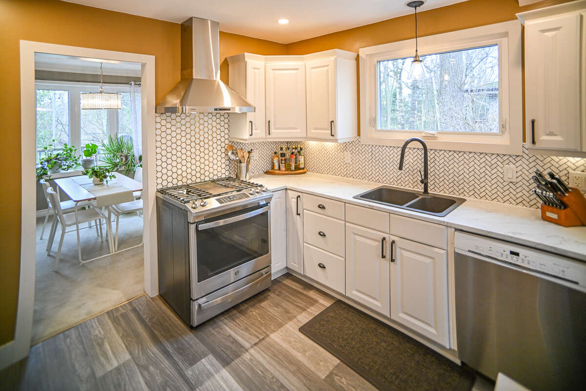 Exposed brick chimney.
