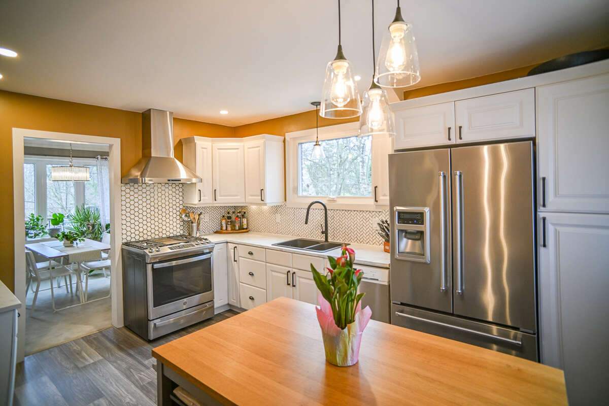 Exposed brick chimney.