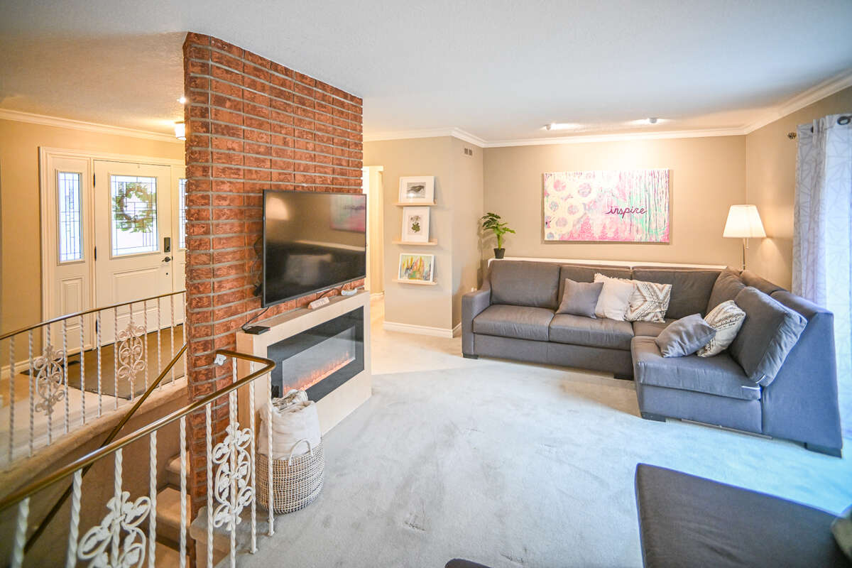 Exposed brick chimney.