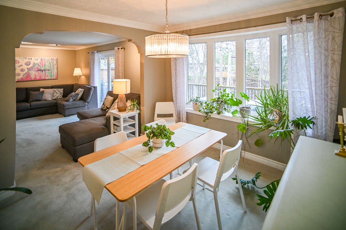 Exposed brick chimney.