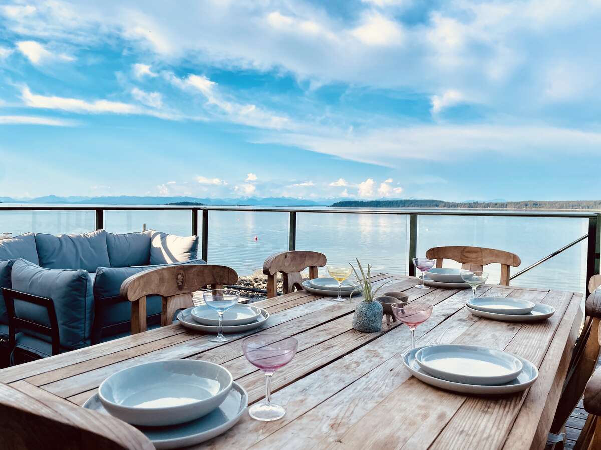 Panoramic views of Baynes Sound from the deck.