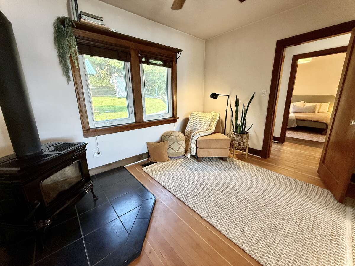 Wood fired stove in the den.