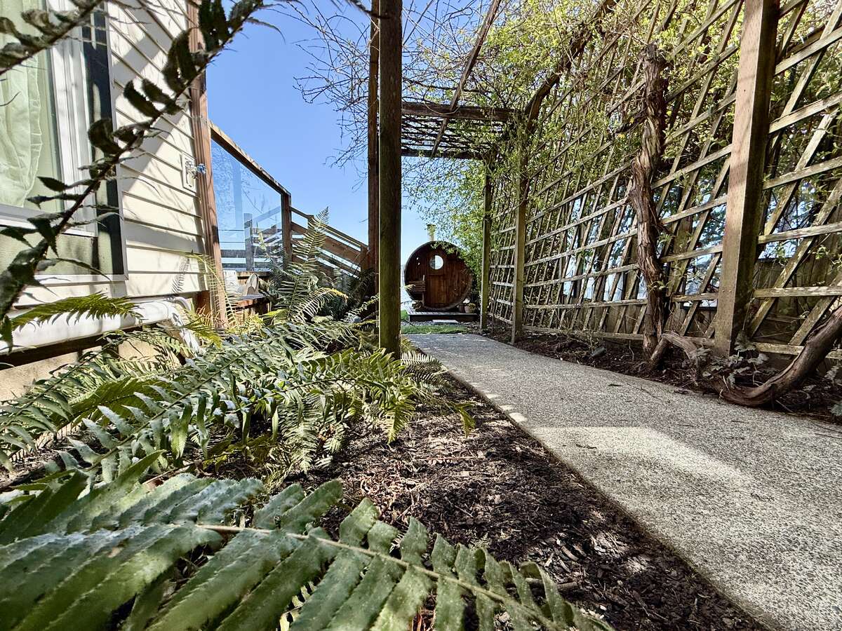 Down the side of the home to the sauna.