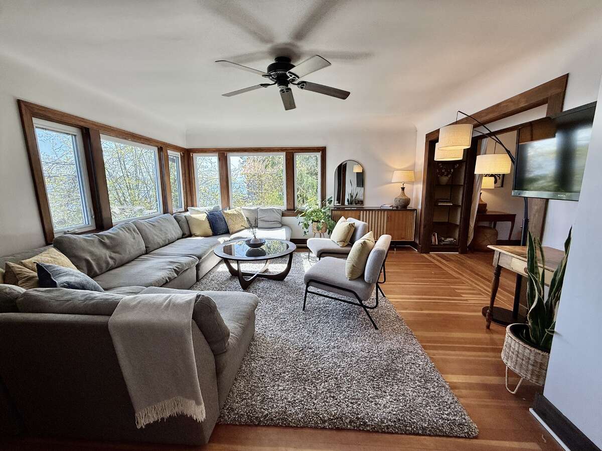 View of living room from kitchen.