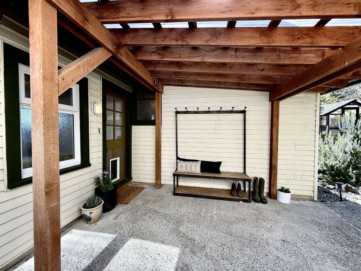 Timer framed, covered entry.