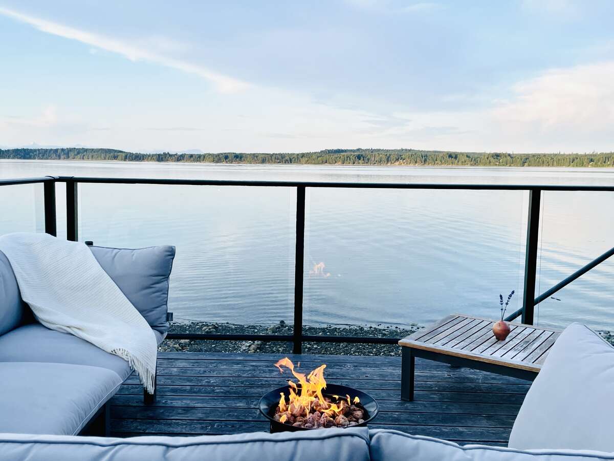 Looking out at Denman Island from the deck.